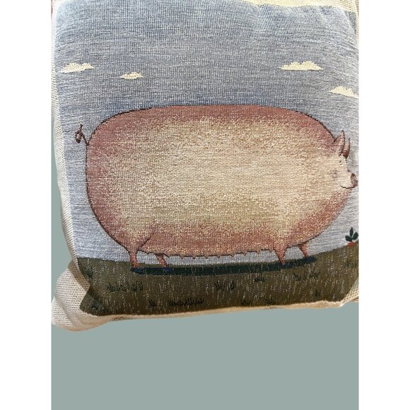 Two Farmyard Woven Decorative 18" Throw Pillows Sheep Pig Farmhouse Country EUC - Picture 10 of 13
